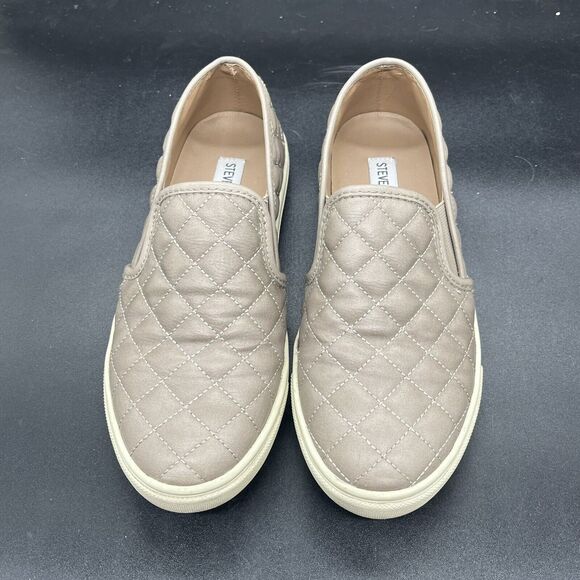 Steve Madden Ecentrcq quilted slip on sneaker womens 8 beige casual walking - Picture 3 of 7